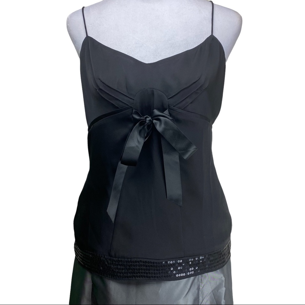 Ann Taylor Loft Sequin  & Bow Embellished Spaghetti Strap Black Tank Petite 4